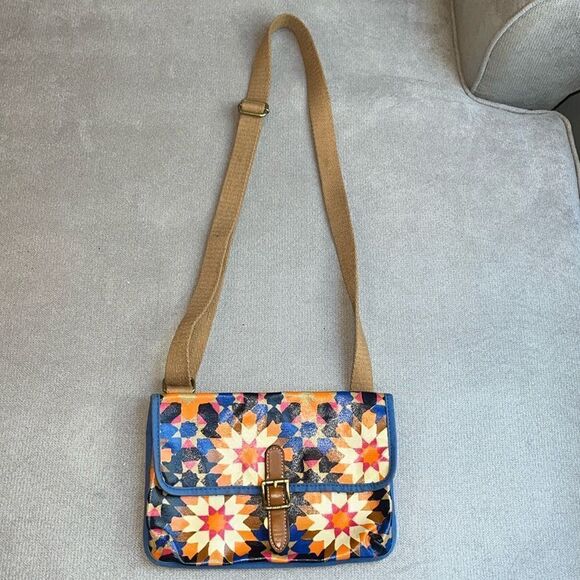 Vtg Fossil canvas coated colorful crossbody bag - Picture 1 of 5